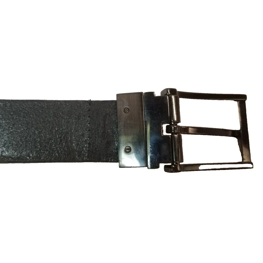 Kenneth Cole Reaction Mens Black Italian Leather Belt‎ Brushed Silver Buckle 38